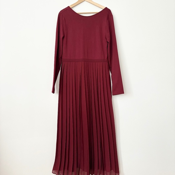 J. Crew Factory Burgundy Pleated Midi Dress - Picture 3 of 6